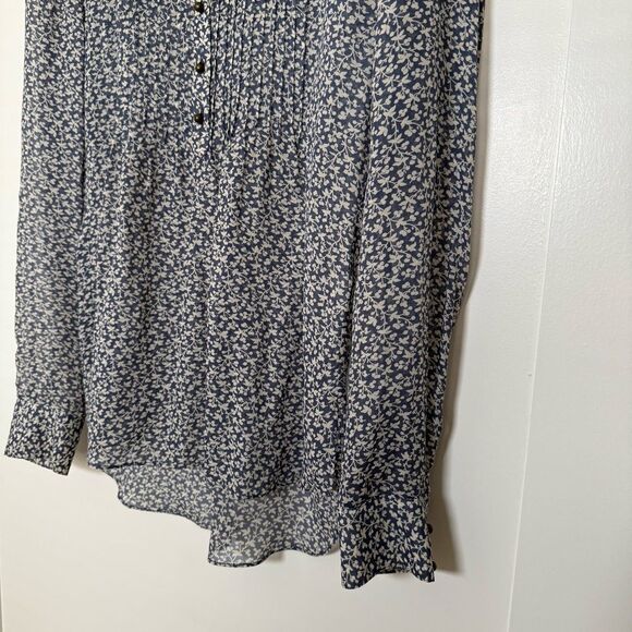 Veronica Beard Blouse Sz 4 Blue White Floral V Neck Long Sleeve Sheer Silk Boho - Picture 3 of 15